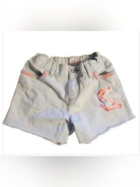 "Place" Light Denim Girl Shorts with Pink & Purple Seahorse Embroidery